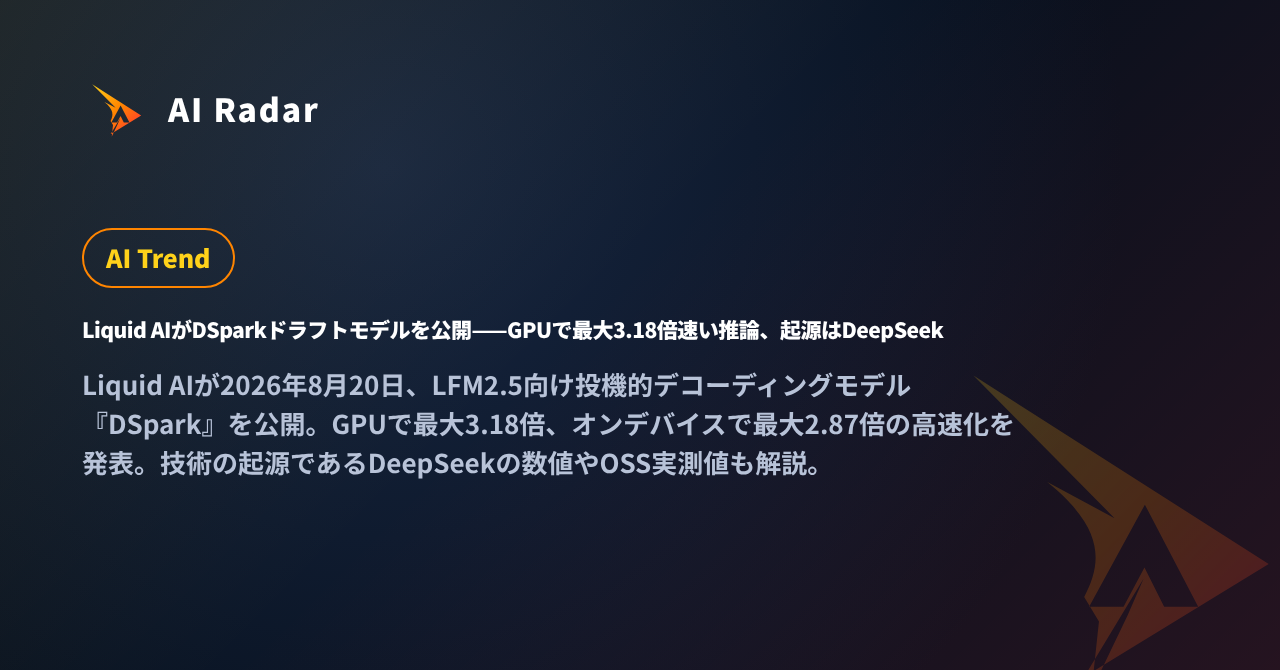 Liquid AIがDSparkドラフトモデルを公開——GPUで最大3.18倍速い推論、起源はDeepSeekの記事カバー